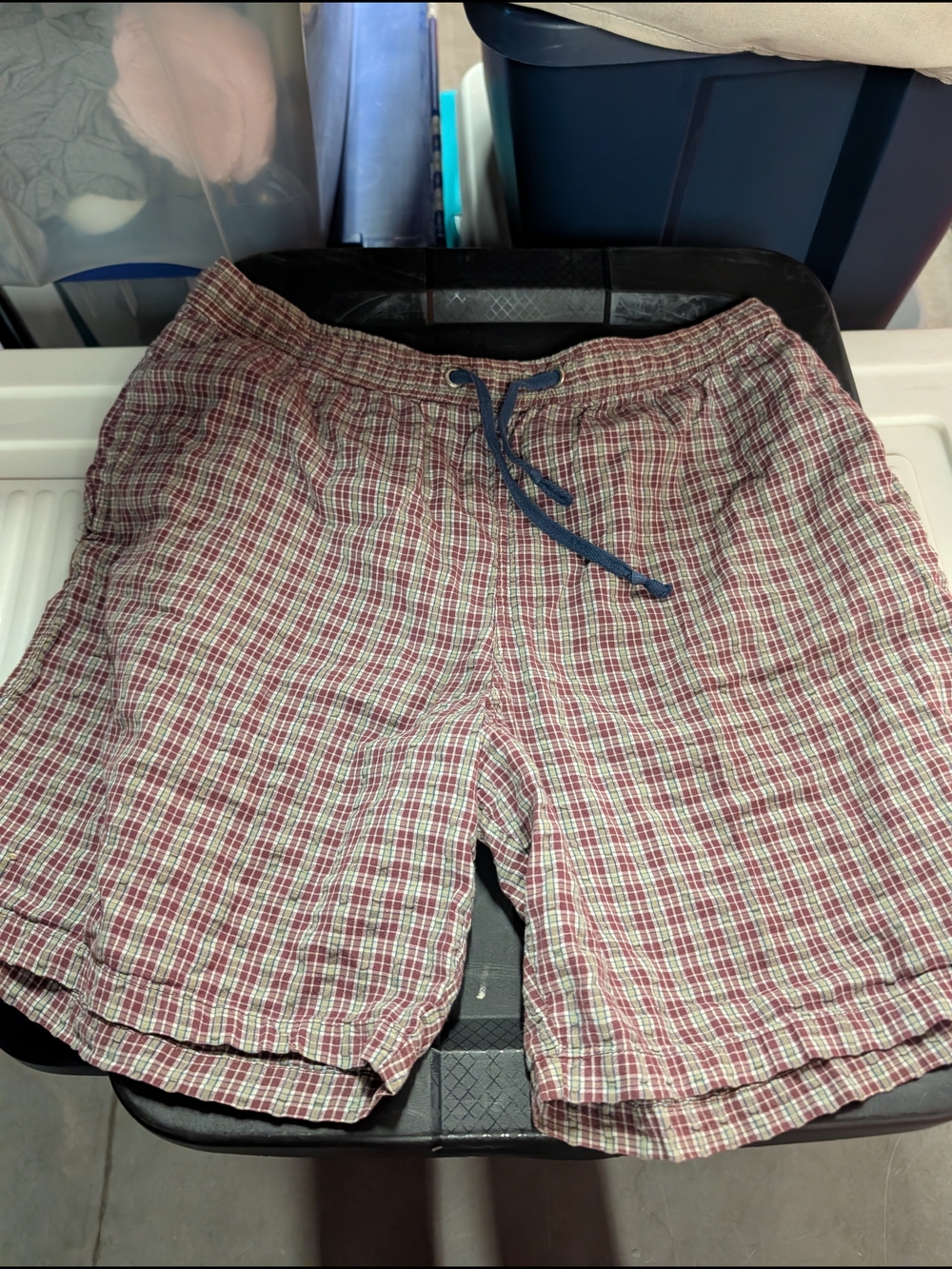 Men's Plaid Flat Front Shorts with Drawstring